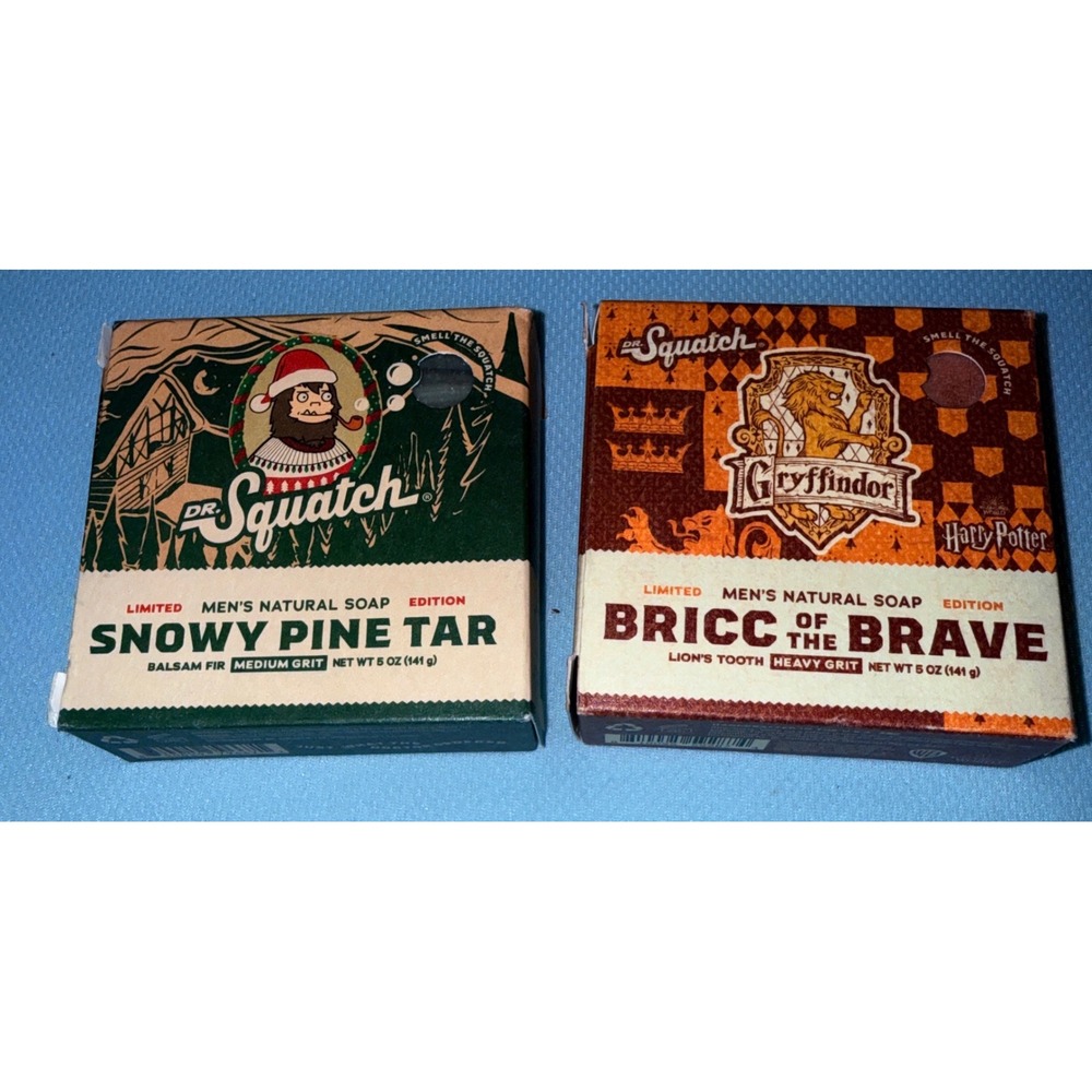 Dr. Squatch Soap 2pk Men 5oz NEW Snowy Pine Tar HP Gryffindor Bricc of the Brave